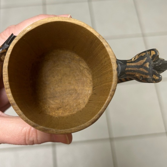 Folk Art Mug Zebra Head Handle Handcrafted Wooden W/ Zebra Swizzle-stick /stirer - Picture 8 of 8